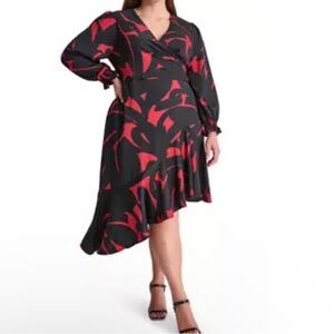 DKNY Elegant Black and Red Women's Dress